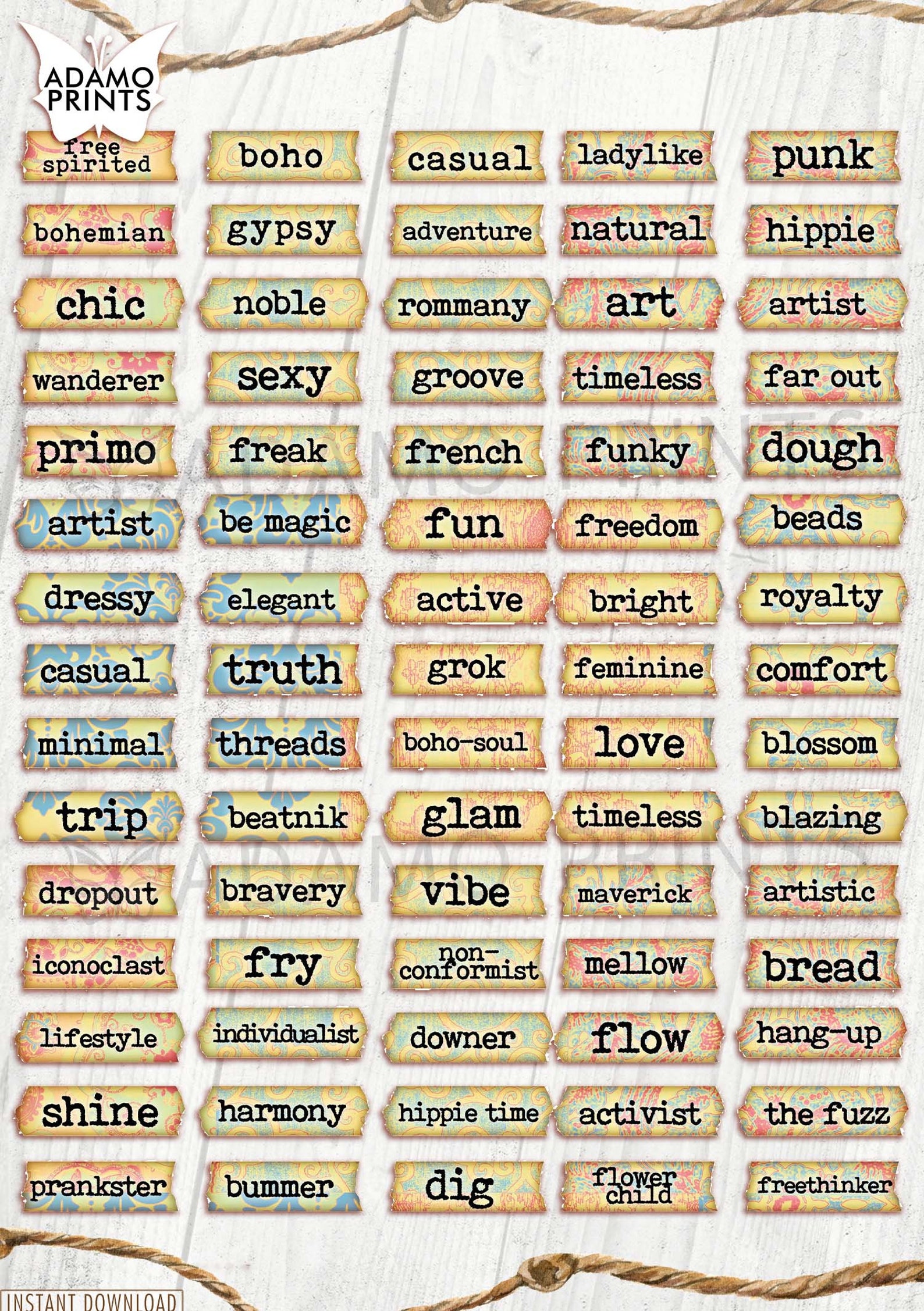 Bohemian Phrases & Words Boho Gypsy Hippie Journal Words Etsy