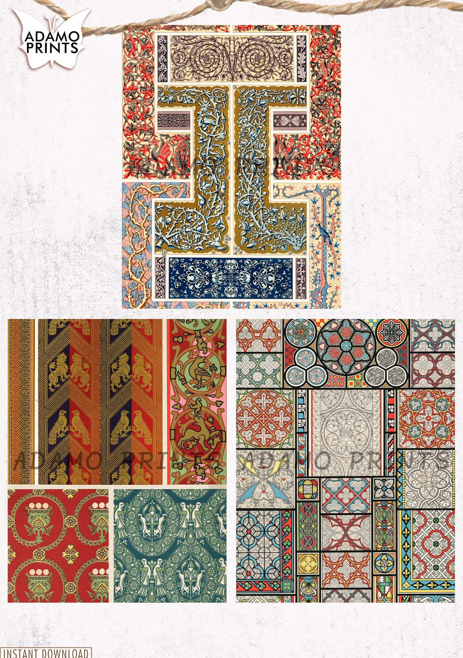 Medieval Pattern Digital Wallpaper Classic Art Printable | Etsy