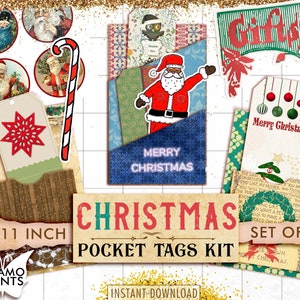 Weihnachten Tasche Tag, Junk Journal Kit, Verzierungen, Printable Journal Kit, Scrapbook Weihnachten, Vintage Tag, Horror, Ephemera Weihnachten