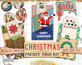 Christmas Pocket Tag, Junk Journal Kit, Embellishments, Printable Journal Kit, Scrapbook Christmas, Vintage Tag, Horror, Ephemera Christmas