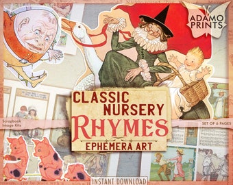 Classic Nursery Rhymes, Children Digital Book, Ephemera Classics, Digital Images, Vintage Art, Magic, Children Tale, Digital Collage