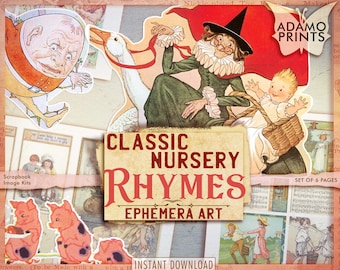 Classic Nursery Rhymes, Children Digital Book, Ephemera Classics, Digital Images, Vintage Art, Magic, Children Tale, Digital Collage