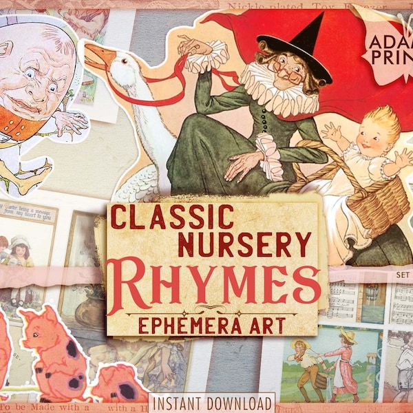 Classic Nursery Rhymes, Children Digital Book, Ephemera Classics, Digital Images, Vintage Art, Magic, Children Tale, Digital Collage