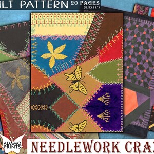 Handarbeit Crazy Quilt Muster, Nähen, Shabby, Junk Journal Kit, Paper Journal Kit, Wallpaper Digital, Digitales Papier, Printable Hintergrund