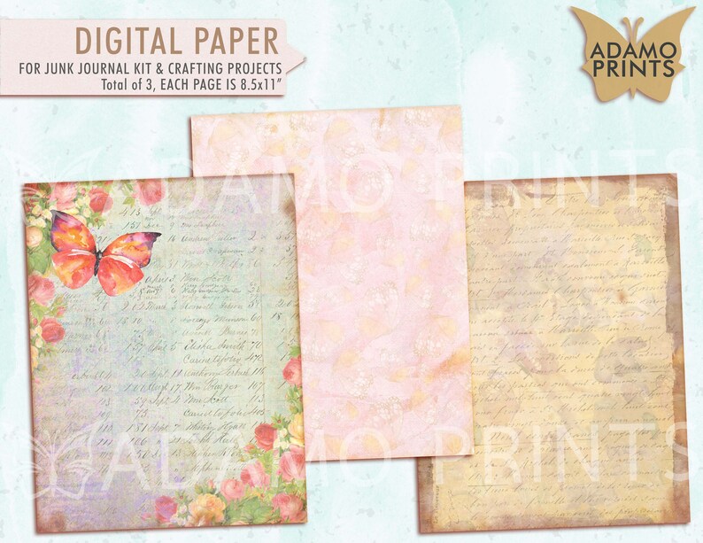 Download Rose and Butterflies Printable Kits Tags Fussy Cut Digital ...