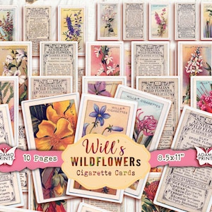 100 Will's Australian Wildflowers Cigarette Cards, Ephemera Tea Cards, Vintage Collage Sheet, Ephemera Flower Digital, Junk Journal Kit