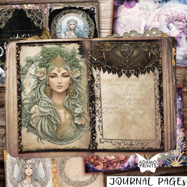 Ancient Goddess Junk Journal Pages, Collage Sheets, Ephemera Moon Goddess Printable Journal Kit, Scrapbook Vintage Ancient Celestial Paper
