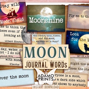 Moon Journal Words, Junk Journaling Words, Journal Prompts, Junk Journal Kit, Definition, Mixed Media, Art Ephemera, Printable Quotes