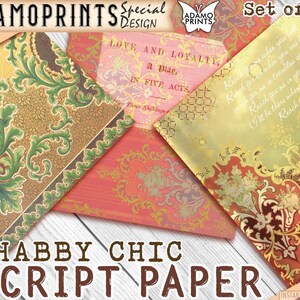 Shabby Chic Script Paper, Grunge, Junk Journaling Kit, Collage Paper, Collage Sheet, Flower Pattern, Collage Ephemera, Digital Kits