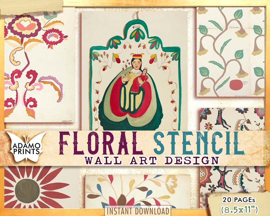 Floral Stencil Wall Art Design Paper for Journal Kit Digital Etsy