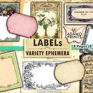 Etikettenverscheidenheid, Vintage Etiketten, Leeg, Kleurlabels, Digitale Collage, Ephemera Klassiek, Afdrukbare afbeeldingen, Digitale Kit, Vintage Kunst, Shabby