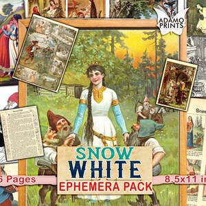 Snow White, Fairy Ephemera Pack, Fairy Digital, Digital Kit, ATC, Book Page, Embellishment, Vintage Art, Art Ephemera, Digital Collage