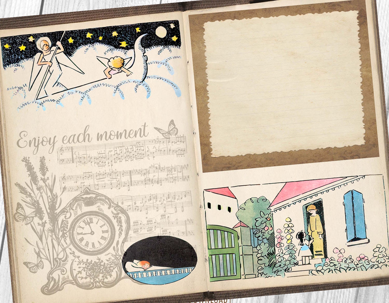 French Children Book, Children Junk Journal Kit, Journal Page