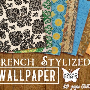 French Stylized Wallpaper, Paper Pattern, Shabby Paper, Paper for Journal Kit, Wallpaper Flower, Digital Paper, Printable Background