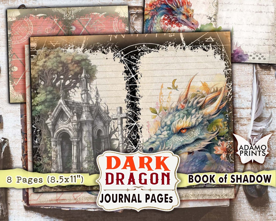 Dark Dragon Book of Shadow Journal Pages, Blank & Lined, Magic Spell ...