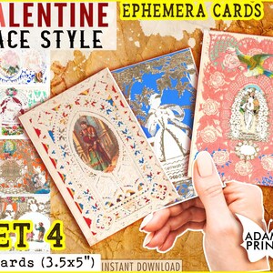 Lace Valentinstag Karten Set 4, Valentinstag digitale, druckbare Postkarten, ATC, Ephemera Classic, digitale Bilder, digitale Collage, Vintage Kunst, Liebe