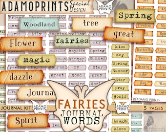Fairy Journal Words, Fairy Embellishment, Digital Quotes, Junk Journaling Words, Definition, Mixed Media, Scrapbooking, Ephemera