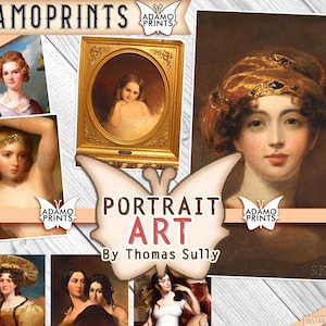 Retratos artísticos de Thomas Sully, arte vintage, imágenes digitales, mujeres digitales, victoriano, mujeres vintage, efímeras clásicas, pintura, álbum de recortes