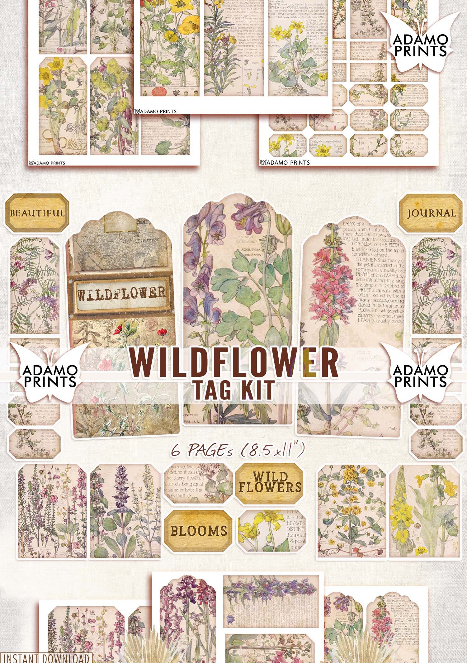 Wildflower Tag Kit Digital Tag Digital Wildflower Ephemera | Etsy