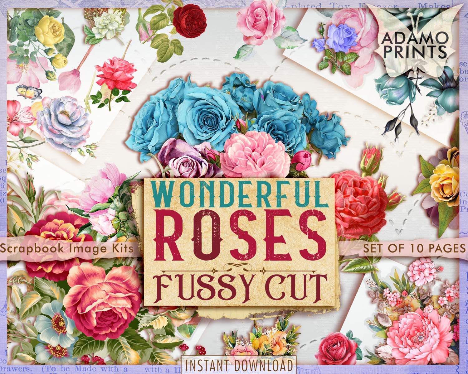 Wonderful Roses Fussy Cut, Digital Kit, Rose, Bouquet, Scrapbook, Blue,  Red, Pink, Purple, Digital Images, Junk Journal, Ephemera -  Ireland