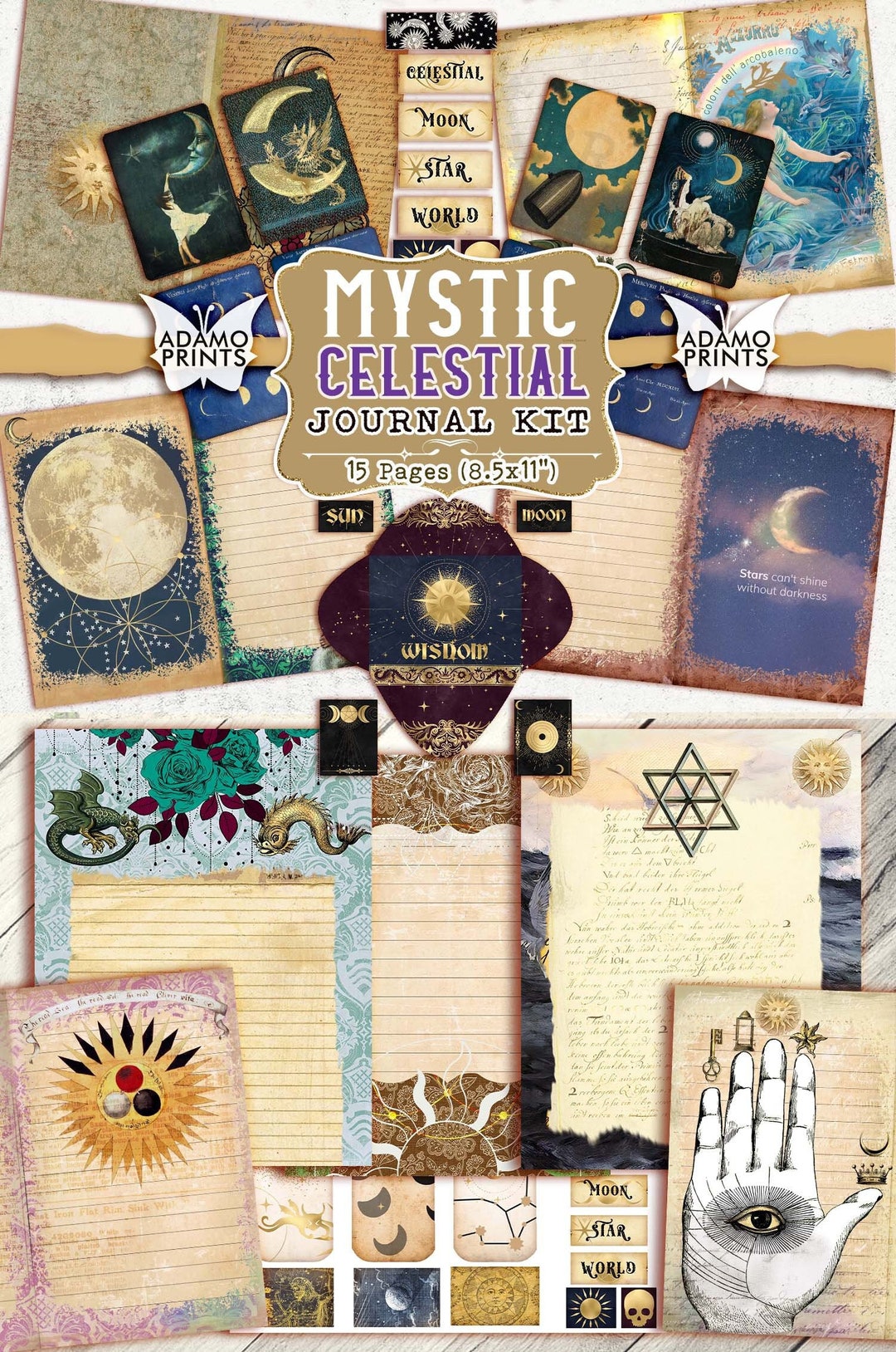 Mystic Celestial Journal Kit, Blank & Lined Page, Collage Sheets ...