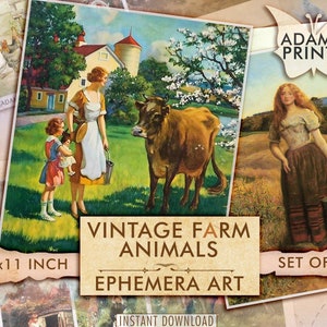 Vintage Farm Animals, Ephemera Junk Journal, Ephemera Classics, Painting, Digital Images, Scrapbook Ephemera, Printable Images, Download