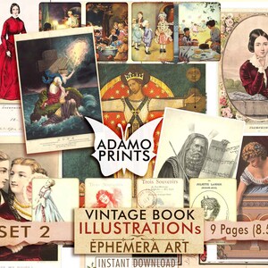 Vintage Buch Illustrationen Set2, Digitales Bild, Vintage Kunst, Kinderbuch, Verschönerung, Märchen, Scrapbook, Digital Collage, Ephemera