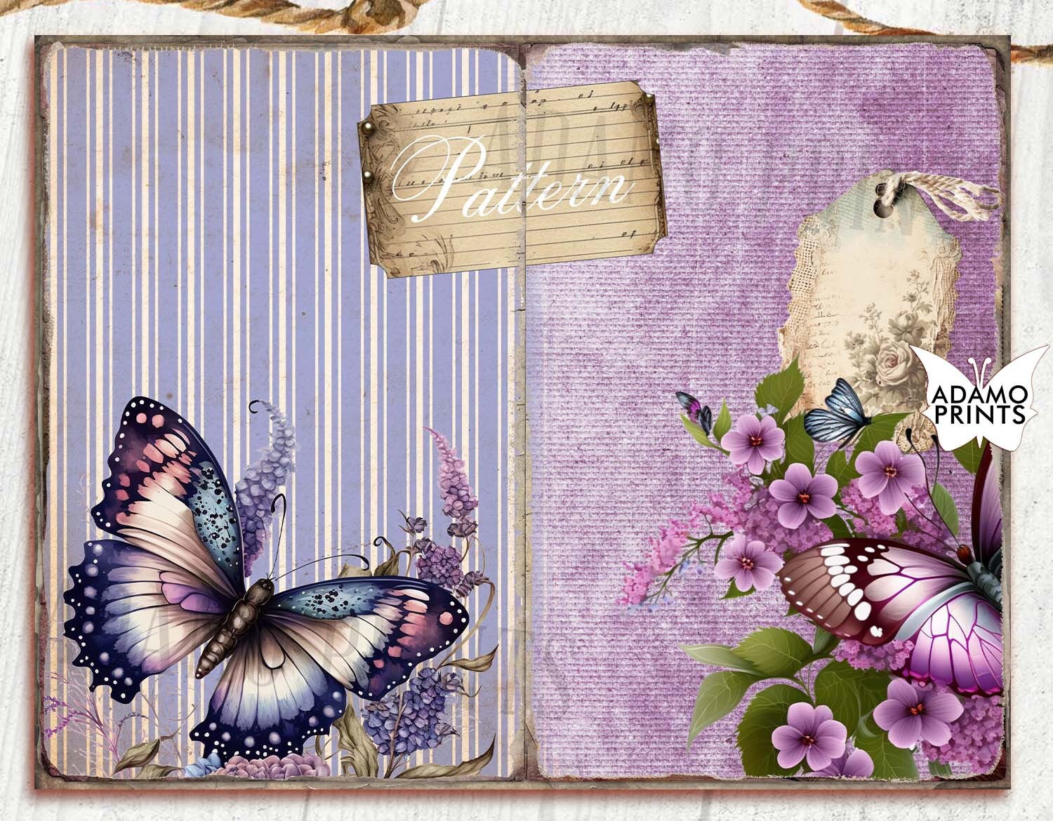 Purple Butterfly Junk Journal Pages Floral Journal Kit Garden Flower ...