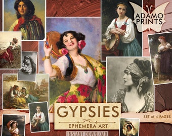 Vintage Gypsies Ephemera, Digital Collage Images (Digital Download)