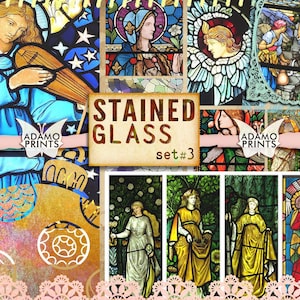 Stained Glass Set3, Digital Embellishment, Antique Glass, Digital Images, Ephemera Printable, Digital Collage, Background, Vintage Art