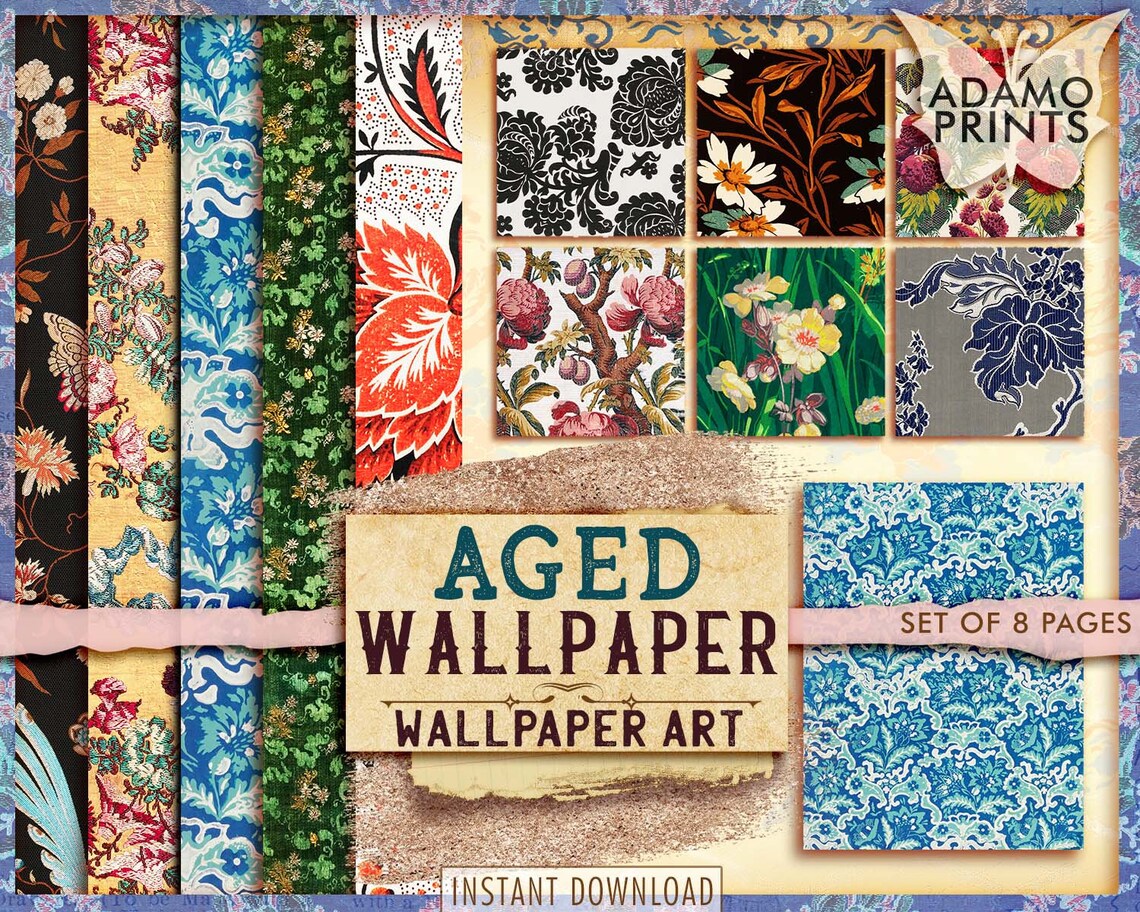 Aged Wallpaper Antique Wallpaper Digital Floral Wallpaper | Etsy