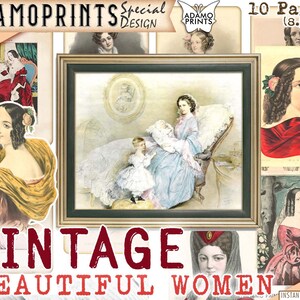 Mujeres hermosas vintage, mujeres victorianas, litografía, clásico efímero, kit de diario, imágenes digitales, arte vintage, collage digital, álbum de recortes