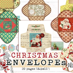 Weihnachtsumschläge, Winter Digital, Junk Journal Kit, Santa, Printable für Junk Journaling, Collage Sheet, Digital Kit, Ephemera Umschlag