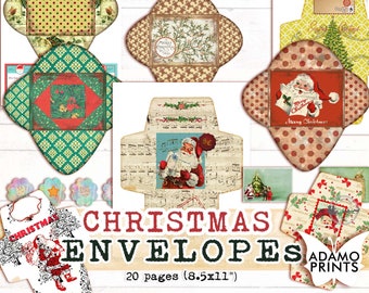 Christmas Envelopes, Winter Digital, Junk Journal Kit, Santa, Printable for Junk Journaling, Collage Sheet, Digital Kit, Ephemera Envelope