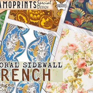 Parede lateral francesa floral, kit de diário de lixo, papel para kit de diário, papel de parede digital, papel digital, fundo para impressão, kit de scrapbook