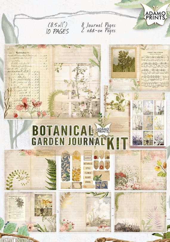 Botanical Garden Journal Kit, Journal Page, Ephemera Journal, Embellishments, Printable Journal Kit, Scrapbook Plants, Vintage Nature