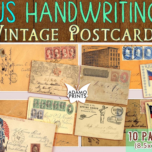 US Handwriting Postcards, Old Time Postcard, Old Postage Digital, Printable Postcards, Digital Images, Digital Collage, Vintage Postcards