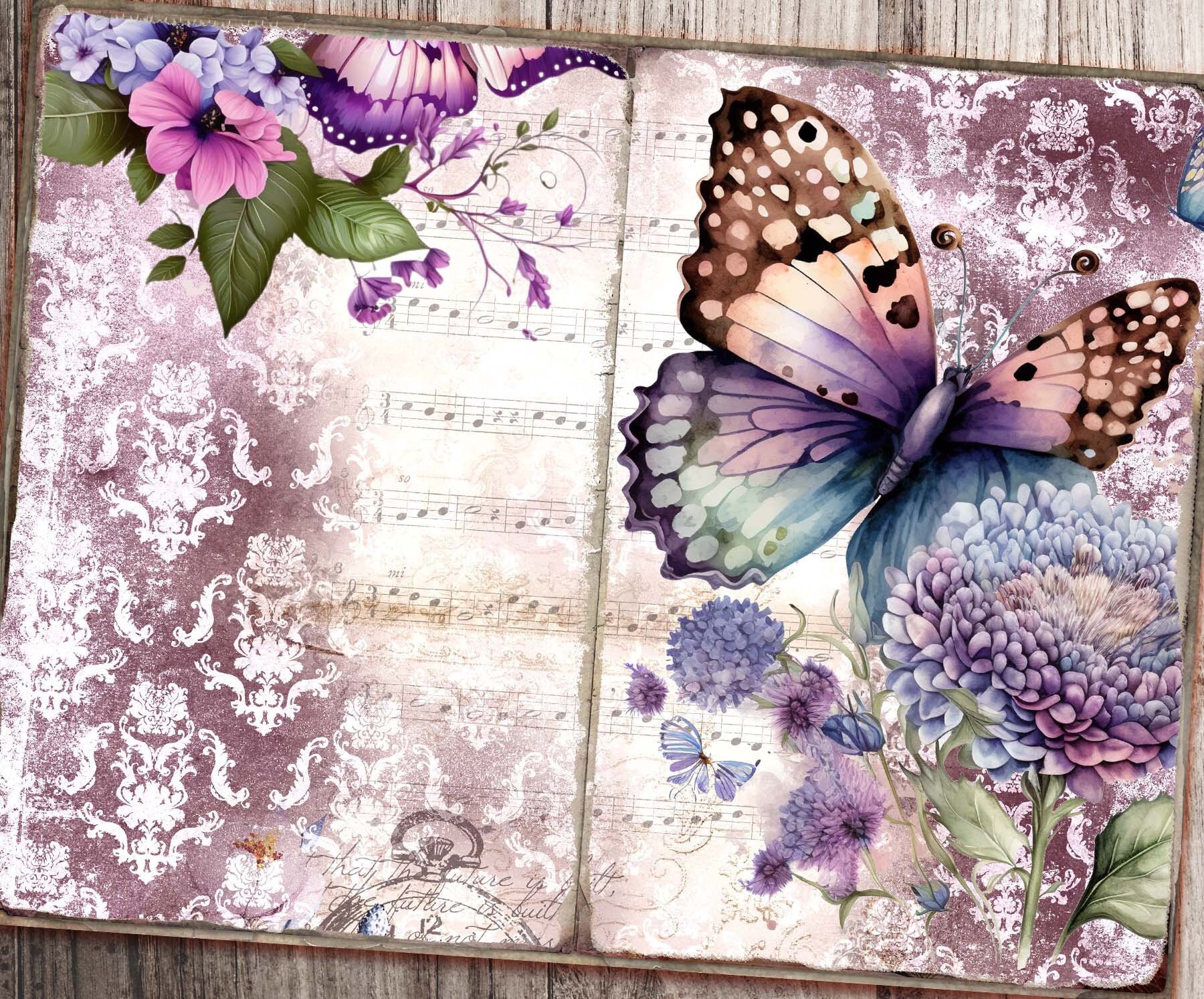 Purple Butterfly Junk Journal Pages Floral Journal Kit Garden Flower ...
