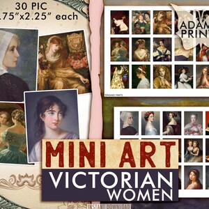 Mini Arte - Mujeres Victorianas, Imágenes en Miniatura, Clásicos Efímeros, Kit de Diario, Imágenes Digitales, Collage Digital, Diario Basura, Arte Efímero