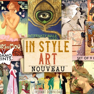 In Style Art Nouveau, Alphonse Mucha, Digital Images, Victorian Era, Shabby, Vintage Art, Junk Journal, Ephemera Art, Ephemera Classics