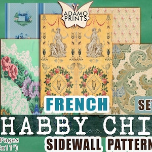 French Shabby Chic Sidewall Pattern Set4, Junk Journaling Kit, Paper for Journal Kit, Wallpaper Digital, Digital Paper, Printable Background