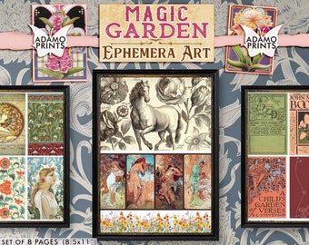 Magic Garden, Ephemera Classics, Garden Digital, Digital Images, Vintage Art, Digital Collage, Scrapbook Flower, Plants, Botanical