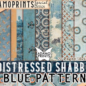 Distressed Shabby Blue Pattern, Junk Journaling Kit, Papier voor Journal Kit, Wallpaper Digital, Digitaal Papier, Afdrukbare achtergrond
