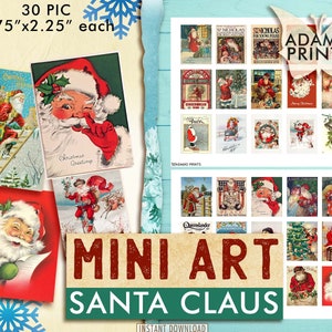 Mini Art - Kerstman, miniatuurafbeeldingen, december, digitale versieringen, collageblad, vintage kaarten, shabby, plakboek, junk journal