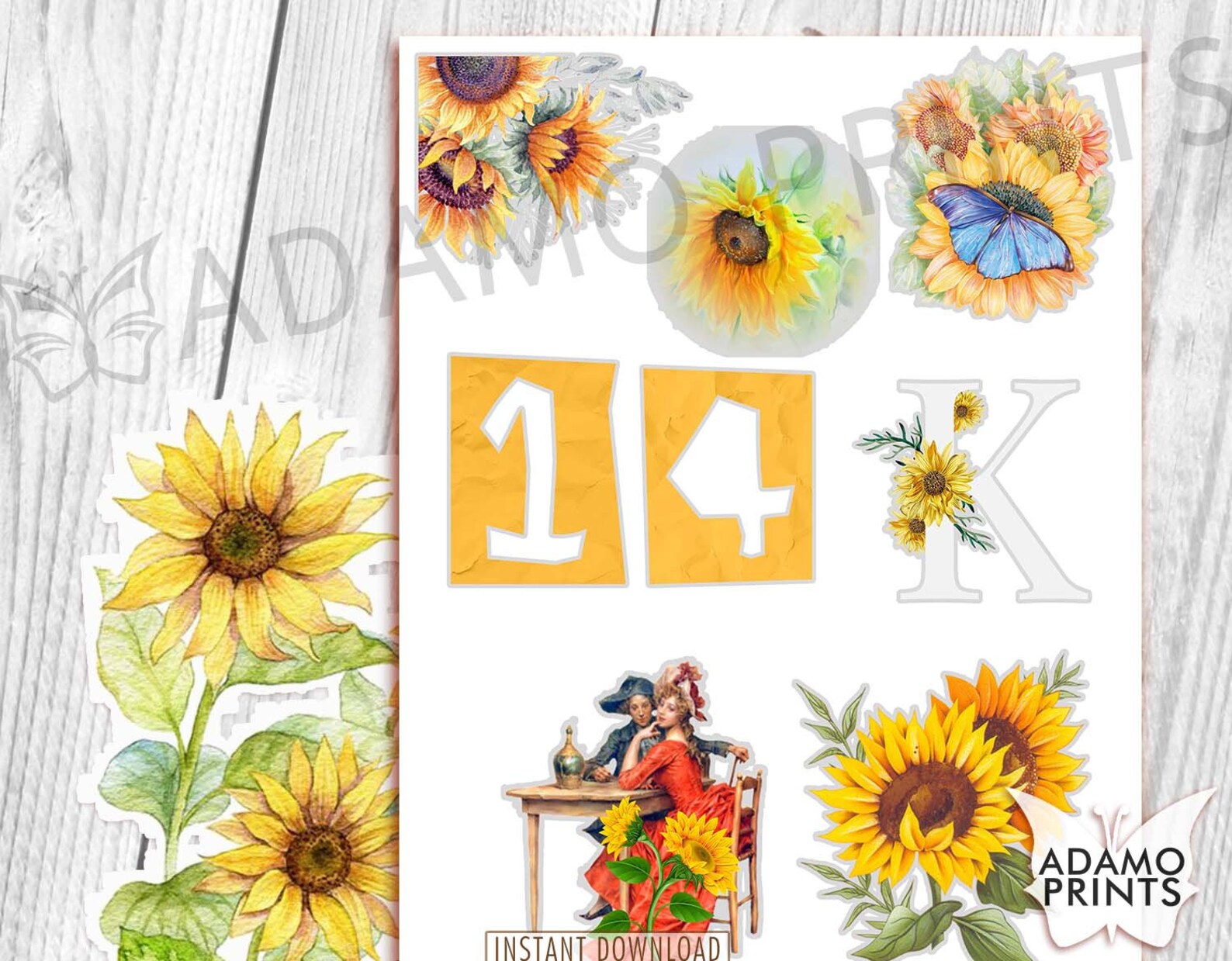 Sunflower Fussy Cut, Digital Kit, Scrapbook, Yellow, Garden, Digital ...