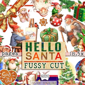 Hola Santa Adorno Fussy Cut, Kit de Diario Basura, Diciembre, Muñeco de Nieve, Santa, Álbum de Recortes, Embellecimiento, Etiqueta, Saludo de Temporada, Vacaciones
