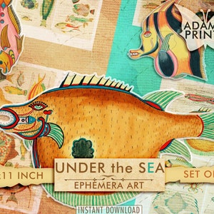 Bajo el mar, Peces, Arte vintage digital, Ciencia, Clásicos efímeros, Imágenes digitales, Collage digital, Álbum de recortes, Diario basura, Descargar