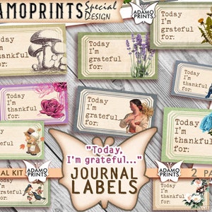 Journal Labels, Thankful Label, Blank Label, Digital Label, Collage Sheet, Embellishments, Junk Journaling Kit , Digital Kit, Ephemera Label