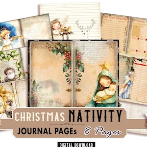 Christmas Nativity Journal Pages, Jesus Religious Bible Journal Kit, Scrapbook Digital Kit, Shabby Christmas Planner Paper Printable