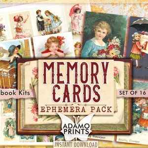 Pacote de coisas efêmeras de cartões de memória, ATC, cartões postais, imagens para impressão, imagens vintage, colagem digital, vintage para impressão, coisas efêmeras para scrapbooking